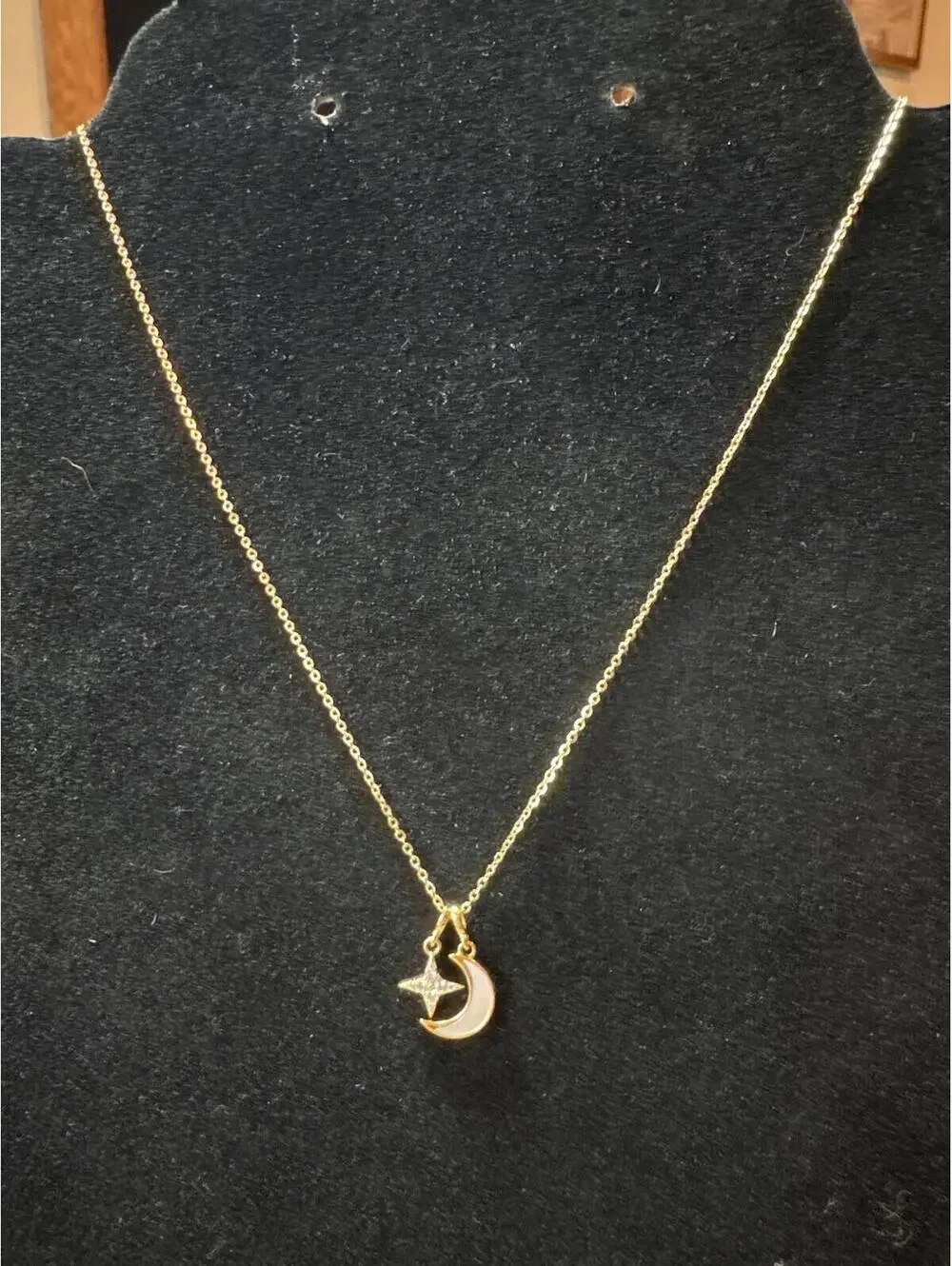 Adina Eden Gold Tone Crescent Moon and Star Pendant Necklace